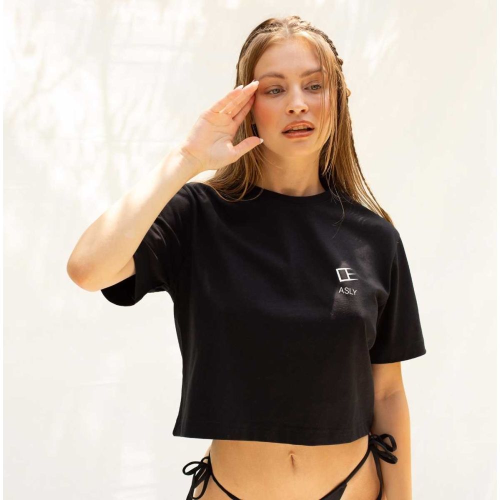 ASLY Oblique Logo-print Cropped T-shirt